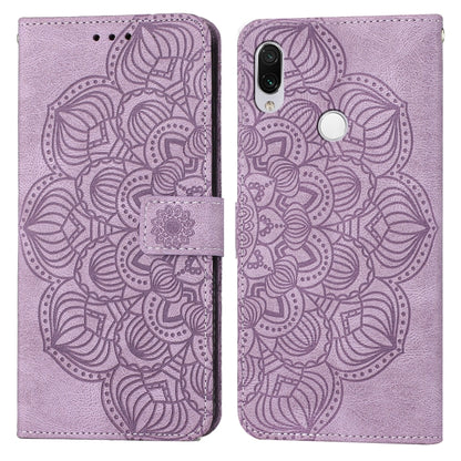 Purple embossed mandala flip phone case with magnetic strap and card slot