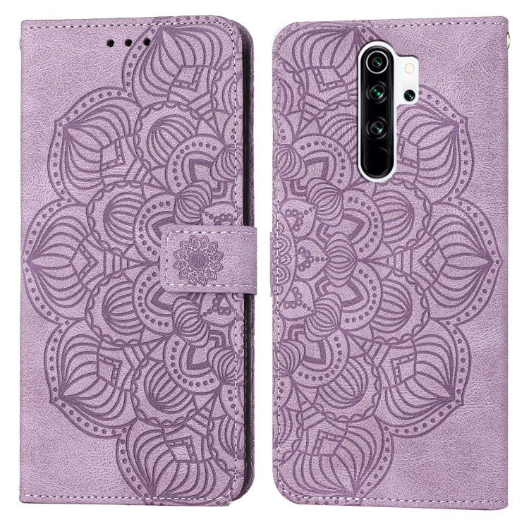 Purple embossed mandala flip phone case with magnetic strap and card slot