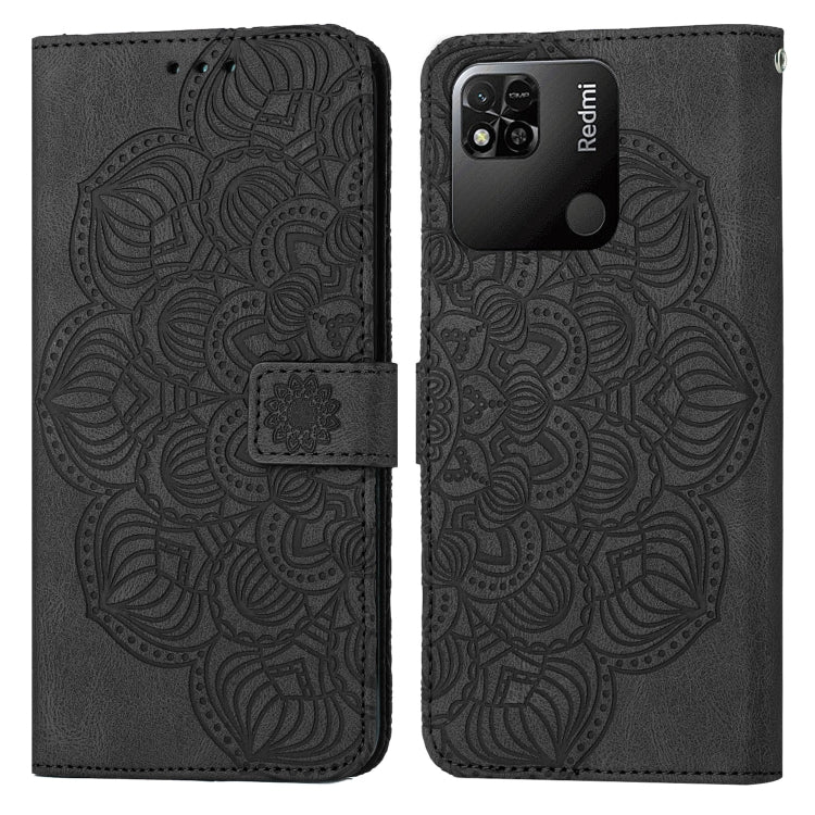 Black mandala embossed flip phone leather case with magnetic strap and card holder