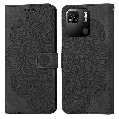 Black mandala embossed flip phone leather case with magnetic strap and card holder