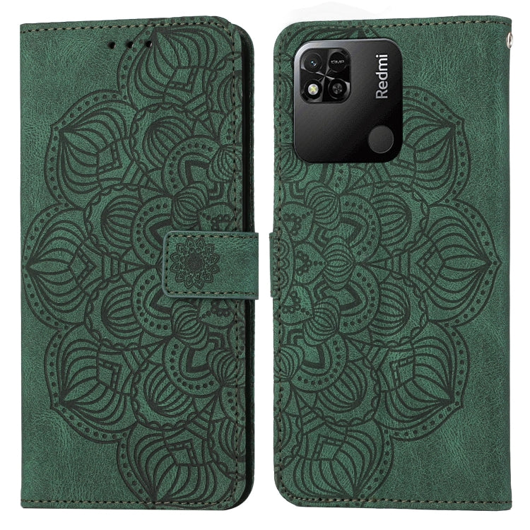 Green mandala embossed flip phone leather case with magnetic strap and card holder