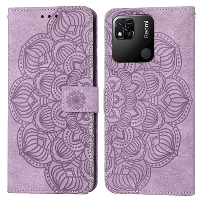 Purple mandala embossed wallet-style flip phone leather case with magnetic strap