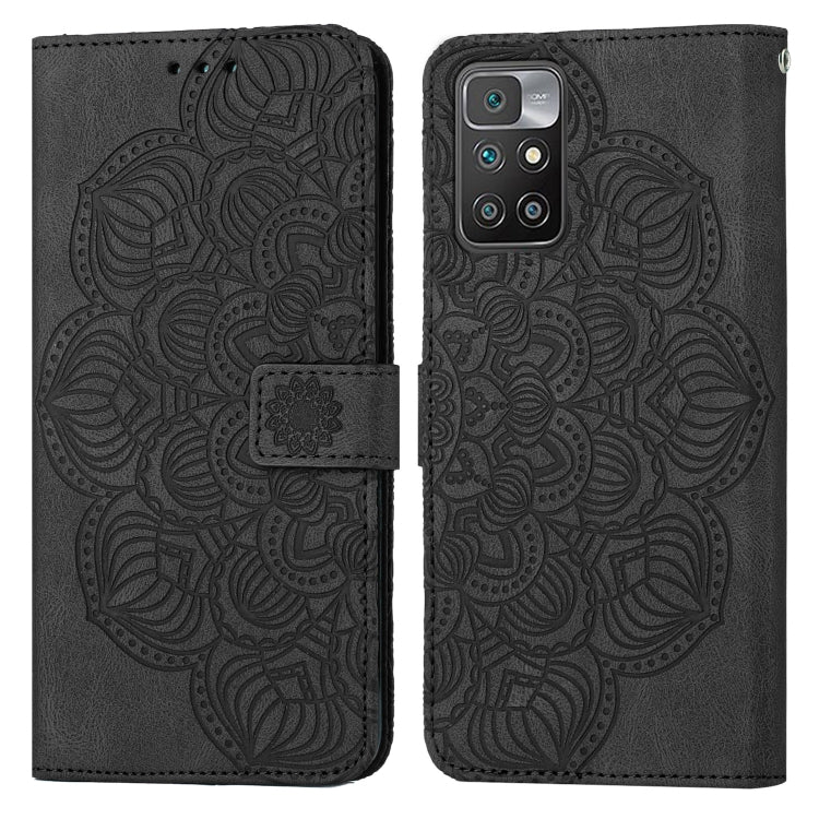 Black mandala embossed flip leather phone case with magnetic strap