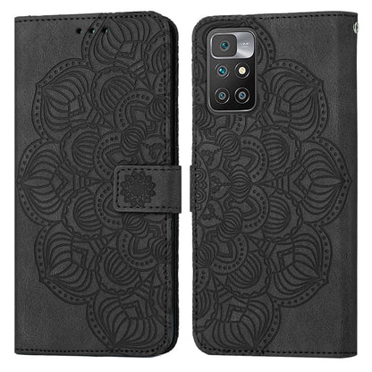 Black mandala embossed flip leather phone case with magnetic strap
