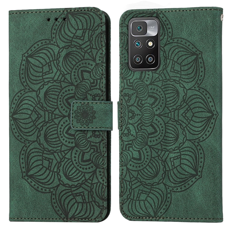 Green mandala embossed flip leather phone case with magnetic strap