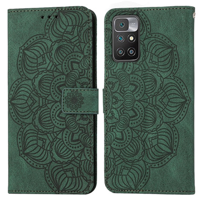 Green mandala embossed flip leather phone case with magnetic strap