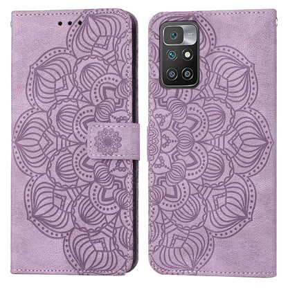 Purple mandala embossed flip leather phone case with magnetic strap