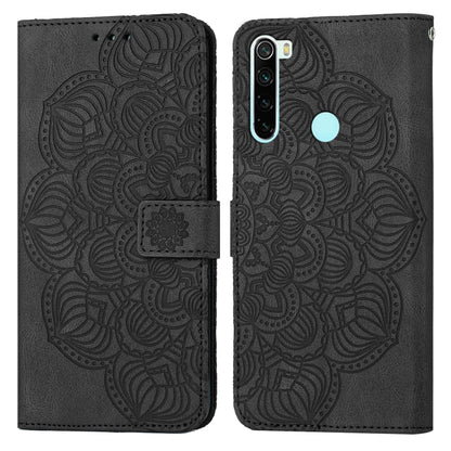 Black mandala embossed flip leather phone case with magnetic strap and cutout