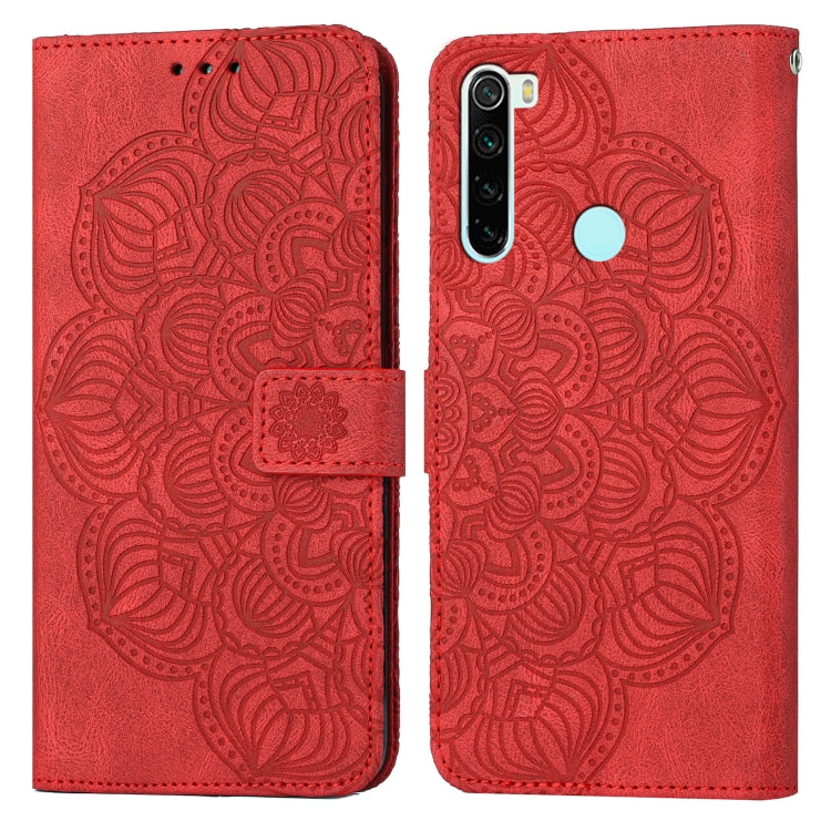 Red mandala embossed flip leather phone case with magnetic strap and phone cutout