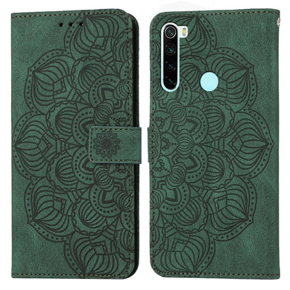 Green mandala embossed flip leather phone case with magnetic strap and cutout