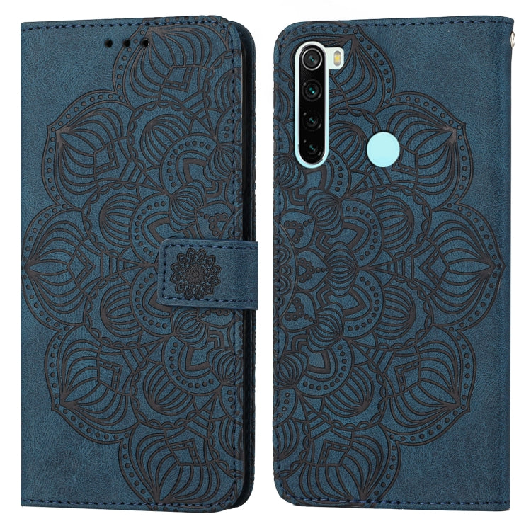 Blue mandala embossed flip leather phone case with magnetic strap and phone cutout