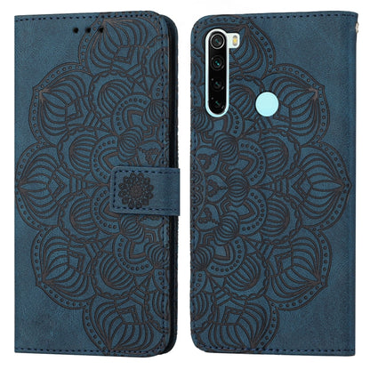 Blue mandala embossed flip leather phone case with magnetic strap and phone cutout