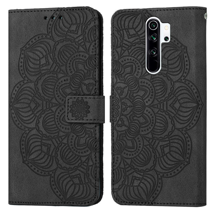 Black mandala embossed flip leather phone case with magnetic strap and camera cutout