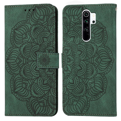 Green mandala embossed flip leather phone case with magnetic strap and camera cutout
