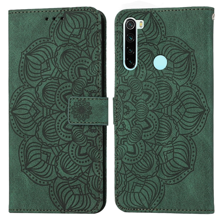 Mandala embossed flip leather phone case, green with strap and camera cutout