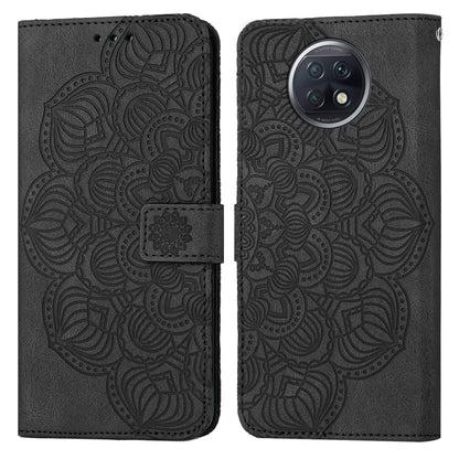 Black mandala embossed flip leather phone case with magnetic strap and camera cutout