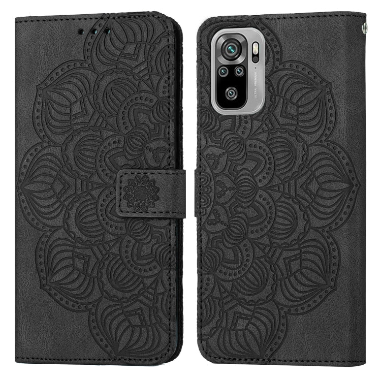 Black mandala embossed flip leather phone case with magnetic strap and camera cutout