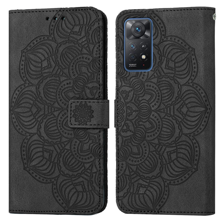 Black mandala embossed flip leather phone case with magnetic clasp and card slot