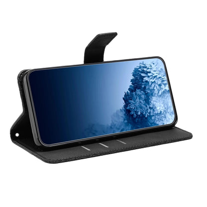 Black mandala embossed leather phone case, flip stand style
