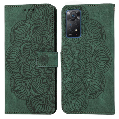 Green mandala embossed flip leather phone case with magnetic clasp and card slot