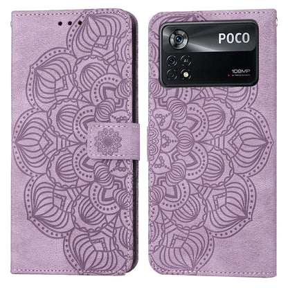 Lavender embossed mandala flip leather phone case with magnetic strap and card holder