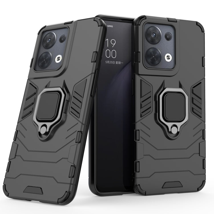 Shockproof protective phone case with magnetic ring holder, dark gray, side-by-side