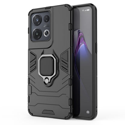 Shockproof protective phone case with magnetic ring holder, dark gray, front and back view