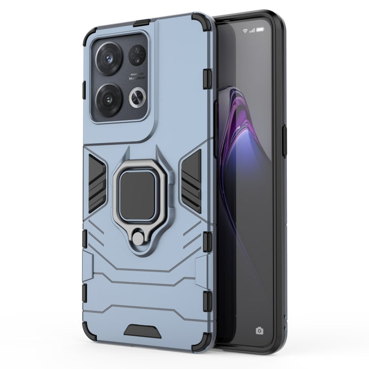 Shockproof light blue phone case with magnetic ring holder and raised camera bump
