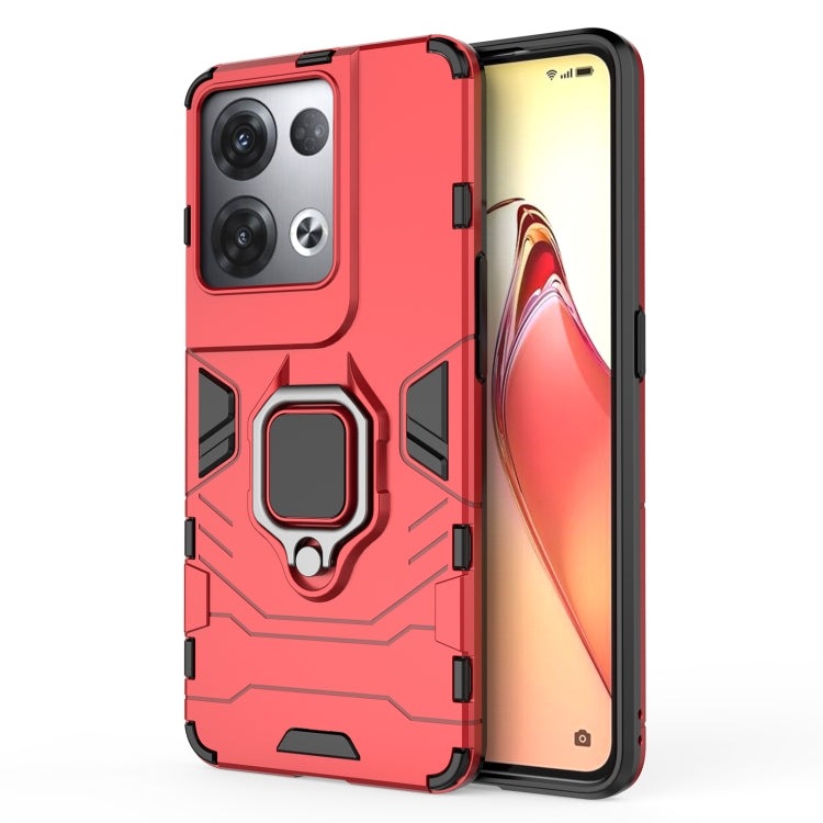Shockproof red phone case with magnetic ring holder and textured grip guards