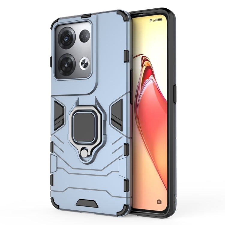 Shockproof light blue phone case with magnetic ring holder, rugged protective shell