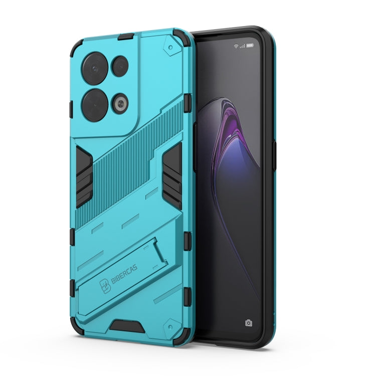 Rugged teal phone case with textured armor panels and camera cutouts