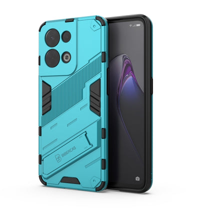 Rugged teal phone case with textured armor panels and camera cutouts