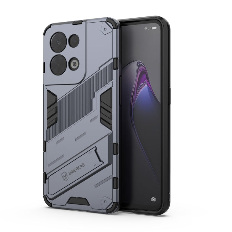 Rugged gray phone case with textured armor panels and camera cutouts