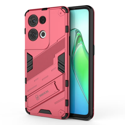 Light red armored shockproof phone case, dual-layer PC+TPU, raised camera protection