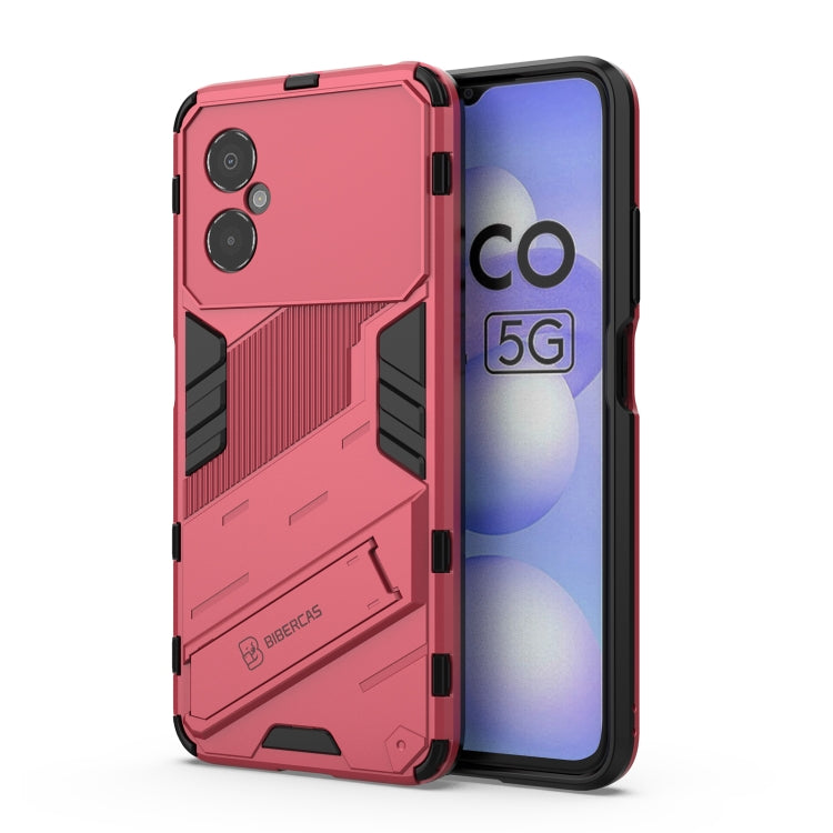 Light red rugged phone case with TPU shockproof armor and invisible holder (2-in-1)