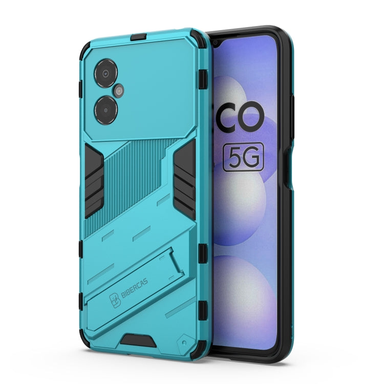 Blue rugged phone case with TPU shockproof armor and invisible holder (2-in-1)