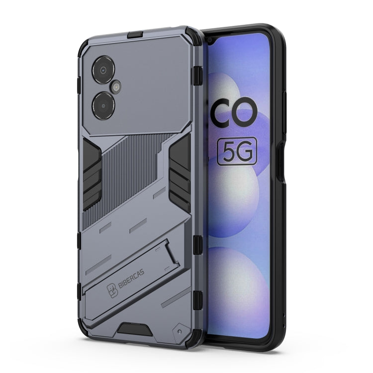 Grey shockproof armor phone case with camera cutouts and raised edge protection