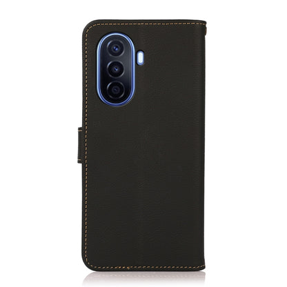 Genuine leather RFID phone case, black with camera cutouts and side button openings