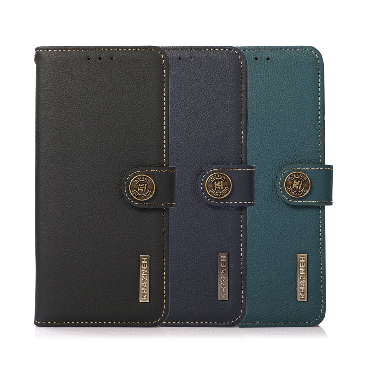 Set of genuine leather RFID phone cases in black and green with flip straps