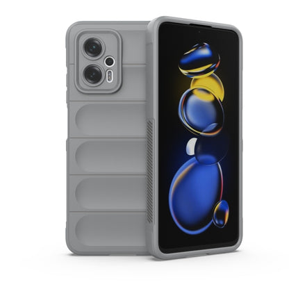 Grey TPU phone case with flannel lining, dual-layer protection and camera cutouts.