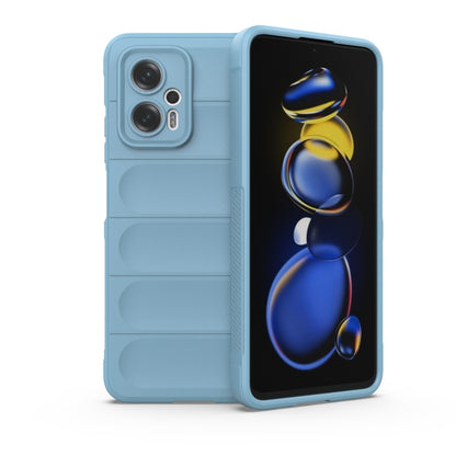 Light blue TPU phone case with flannel lining, dual-layer protection and camera cutouts.