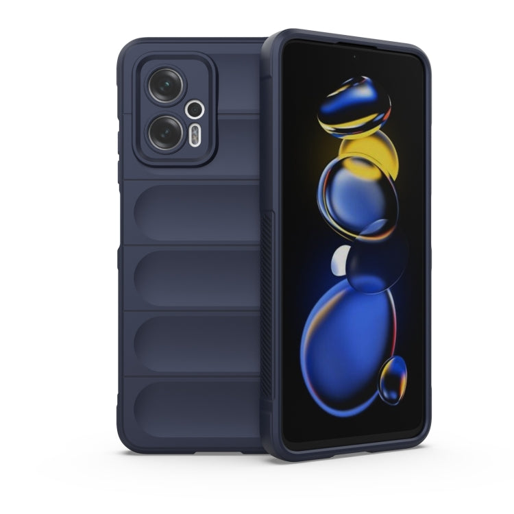Dark blue TPU phone case with flannel lining, dual-layer protection and camera cutouts.