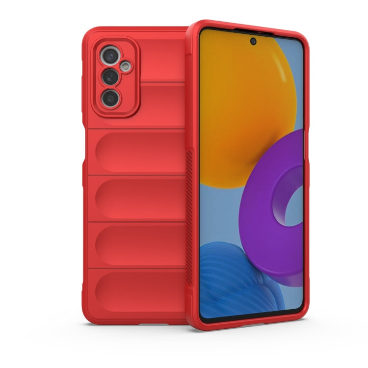 Red TPU phone case with flannel lining, dual-layer protection and camera cutouts.