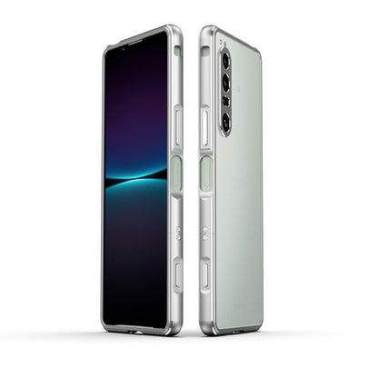 Metal-frame protective phone case with lens protector for Sony Xperia 1 IV, silver