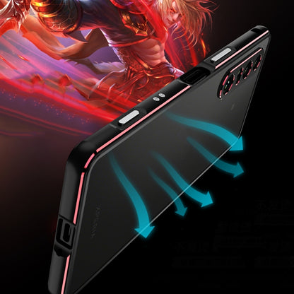 Black metal-frame phone case with lens protector for Sony Xperia 1 IV, side button cutouts
