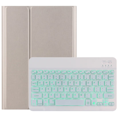 Gold leather tablet case with Bluetooth keyboard, light backlit keys