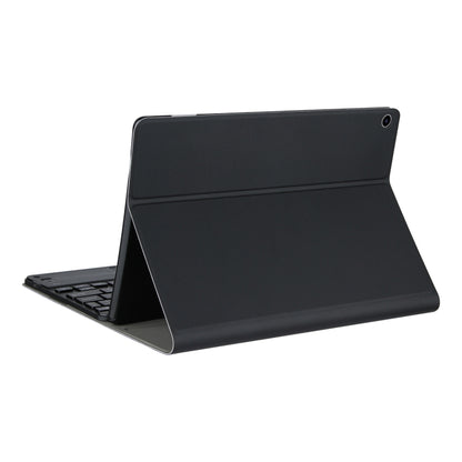 Black leather tablet case with angled stand and Bluetooth keyboard