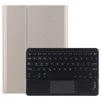 Beige leather tablet case with detachable Bluetooth keyboard and touchpad