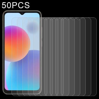 50-pack clear tempered glass screen protectors with full-screen coverage on phone