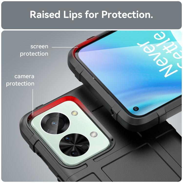 Rugged TPU phone case corner detail showing raised lips around screen and camera (black)